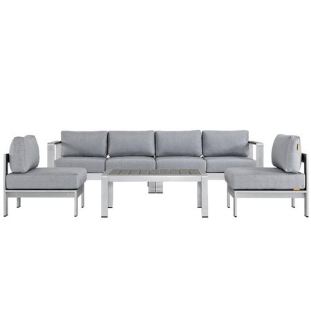 MODWAY Shore Outdoor Patio Aluminum Sofa Set, Silver and Gray - 5 Piece EEI-2564-SLV-GRY